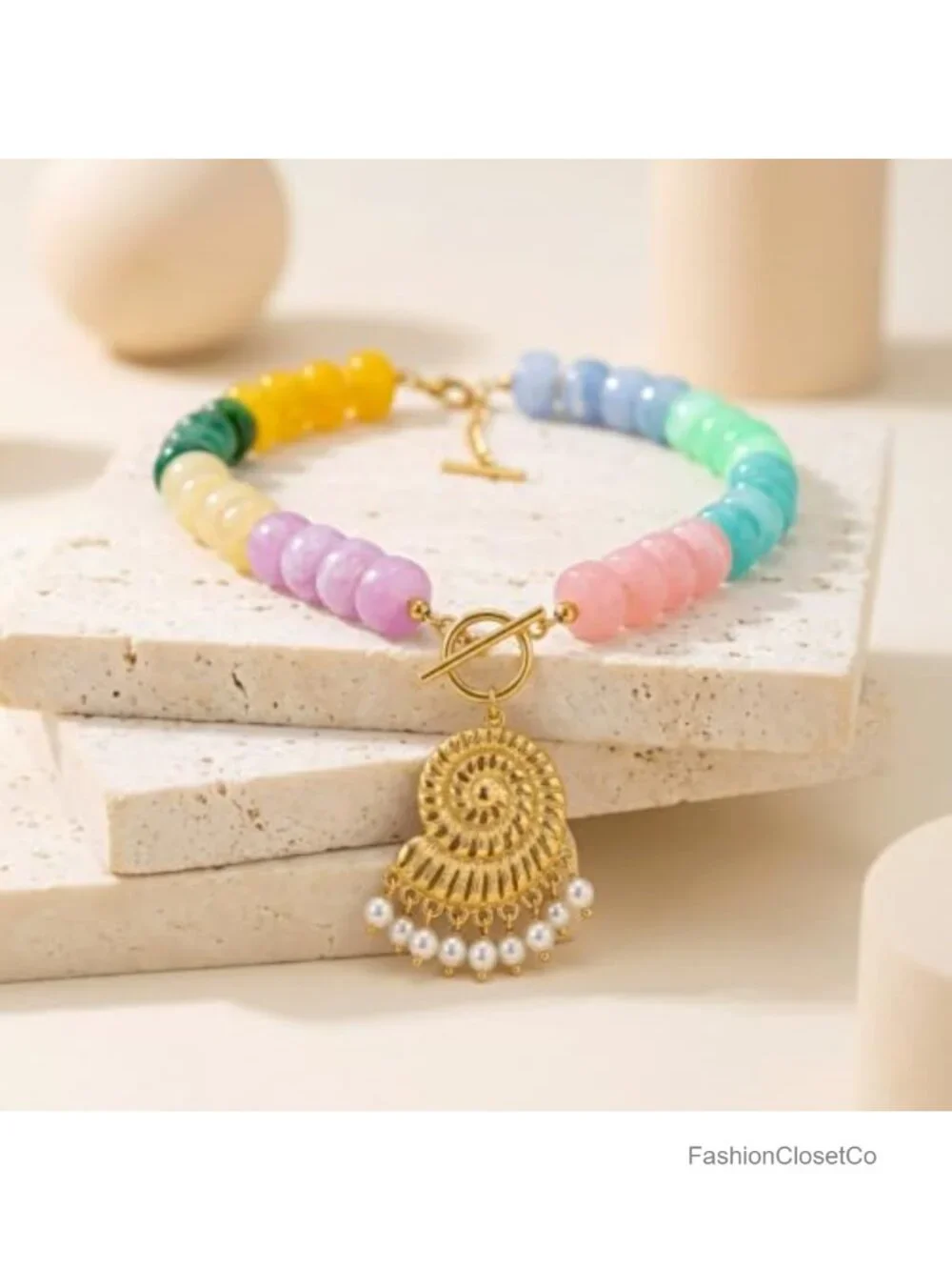Chunky Seashell Beaded Necklace Y2K Pearl Tassel Toggle Clasp Adjustable Summer